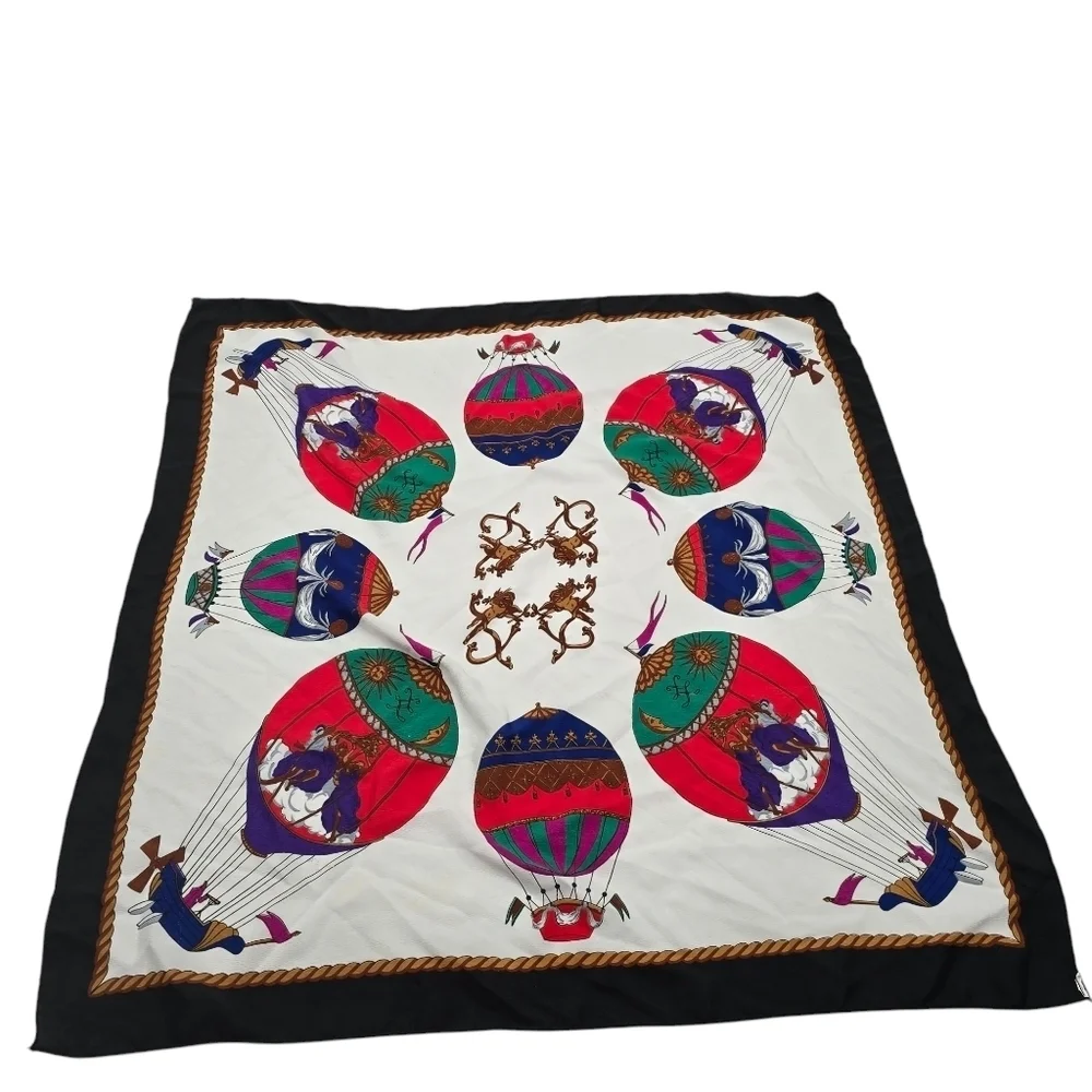 Vintage Square Scarf Hot Air Balloon Art Deco Tapestry Hanging Silky Cherub